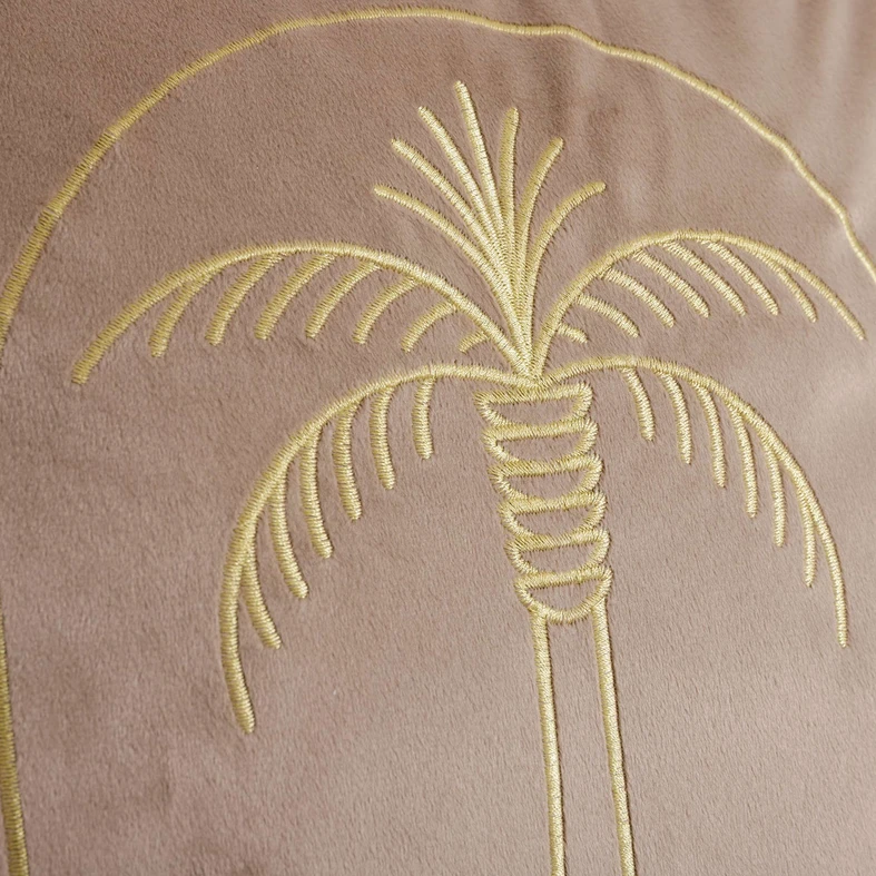 Ciemnobeżowa welurowa poszewka z motywem palmy
