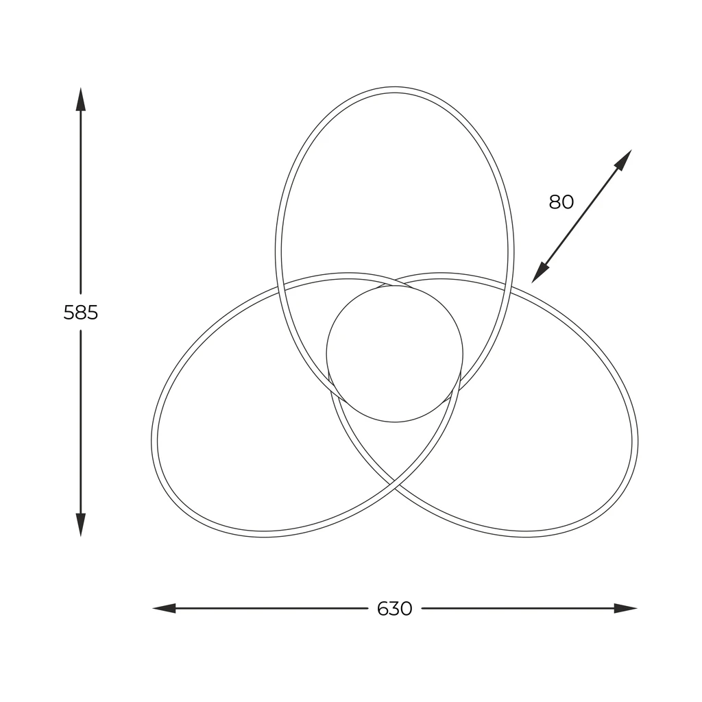 3 pierścienie lampy BOLD o eliptycznym kształcie podkreślą nowoczesny wystrój do wnętrza oraz oświetlą przestrzeń wbudowanymi paskami LED.