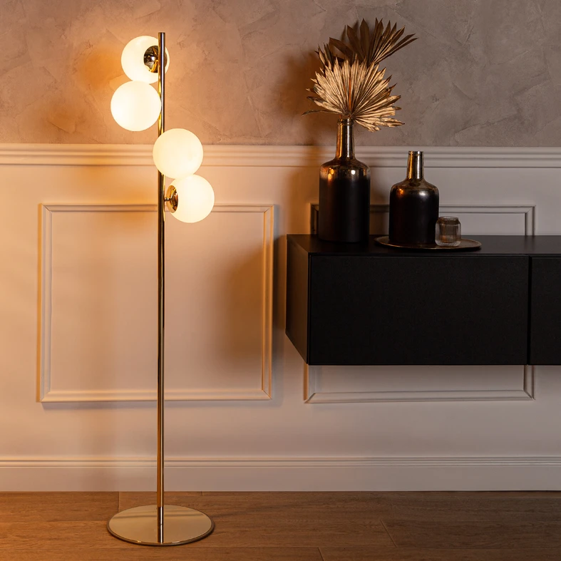 Zlatá stojacia lampa gule MEFISTO