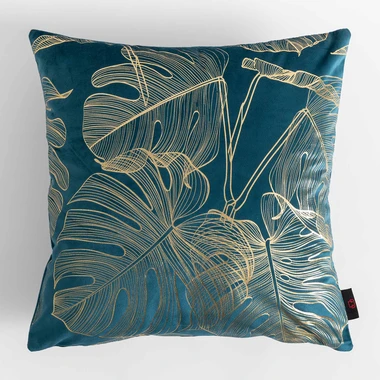 Obliečka na vankúš s motívom monstery tyrkysovej farby AMBRO 45x45 cm