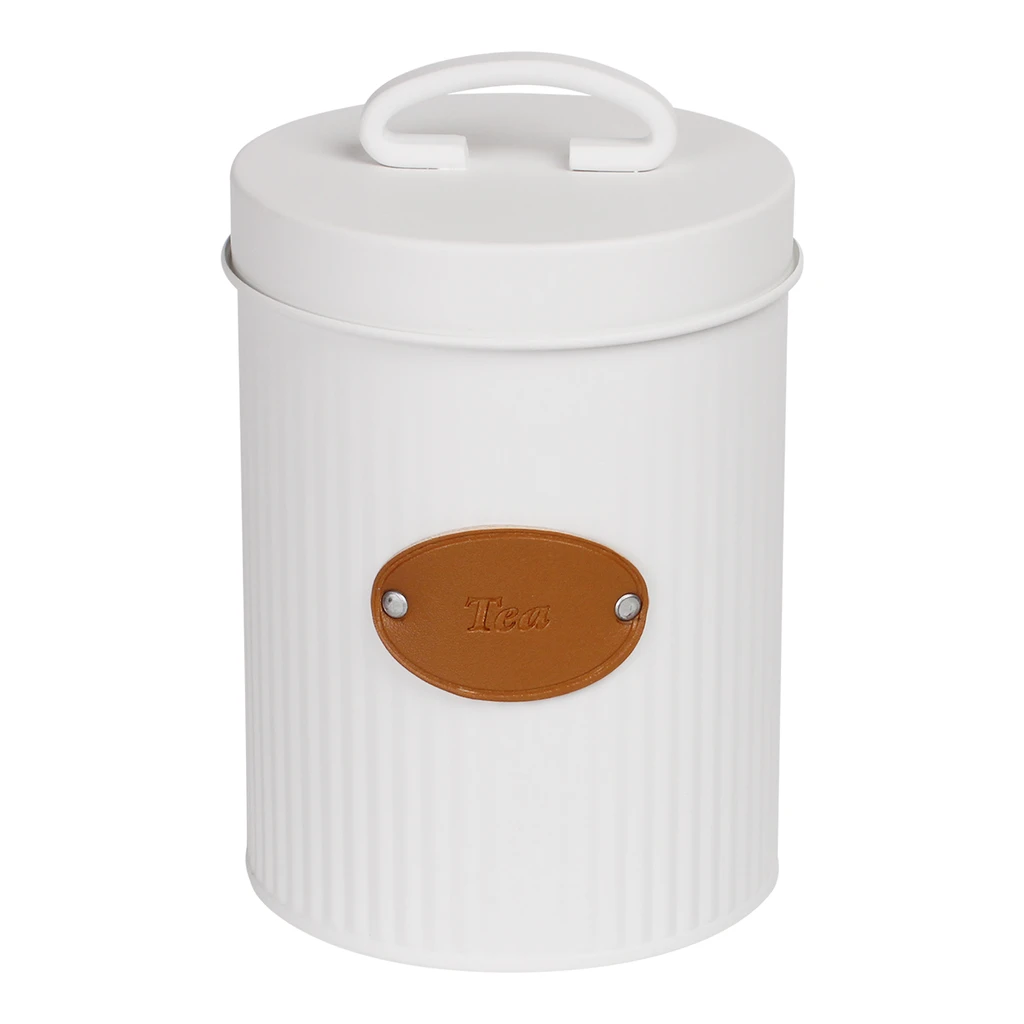 Kovová nádoba na čaj biela LINES 15 cm