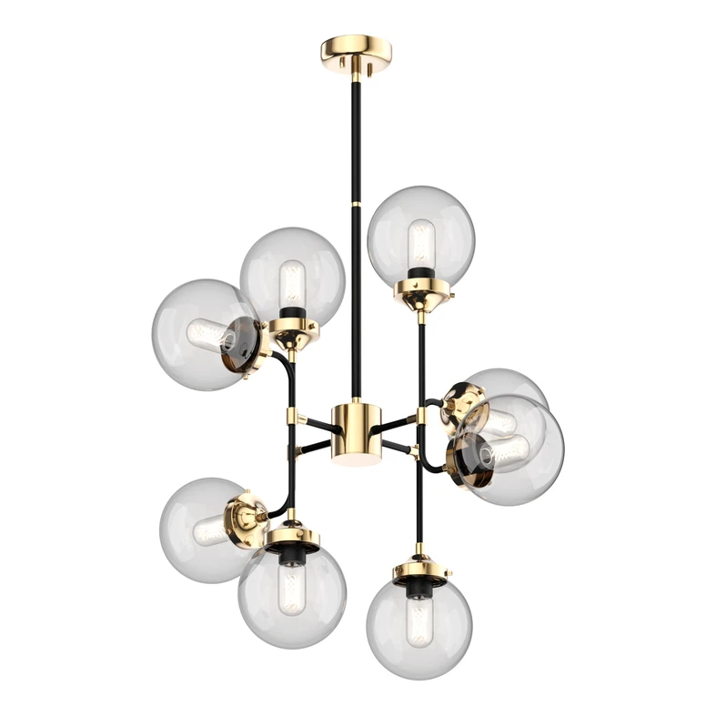 Čierno-zlatý luster RIANO 76 cm s priehľadným tienidlom
