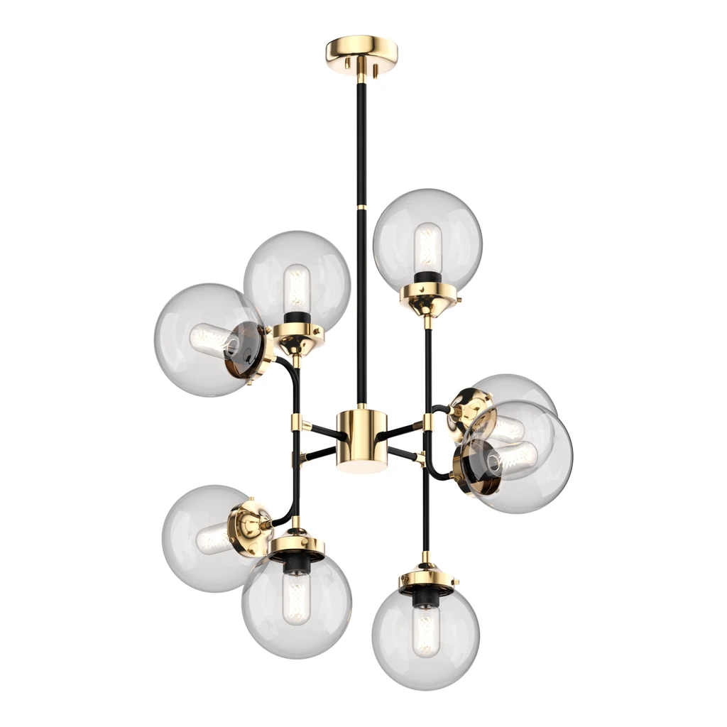 Čierno-zlatý luster RIANO 76 cm s priehľadným tienidlom