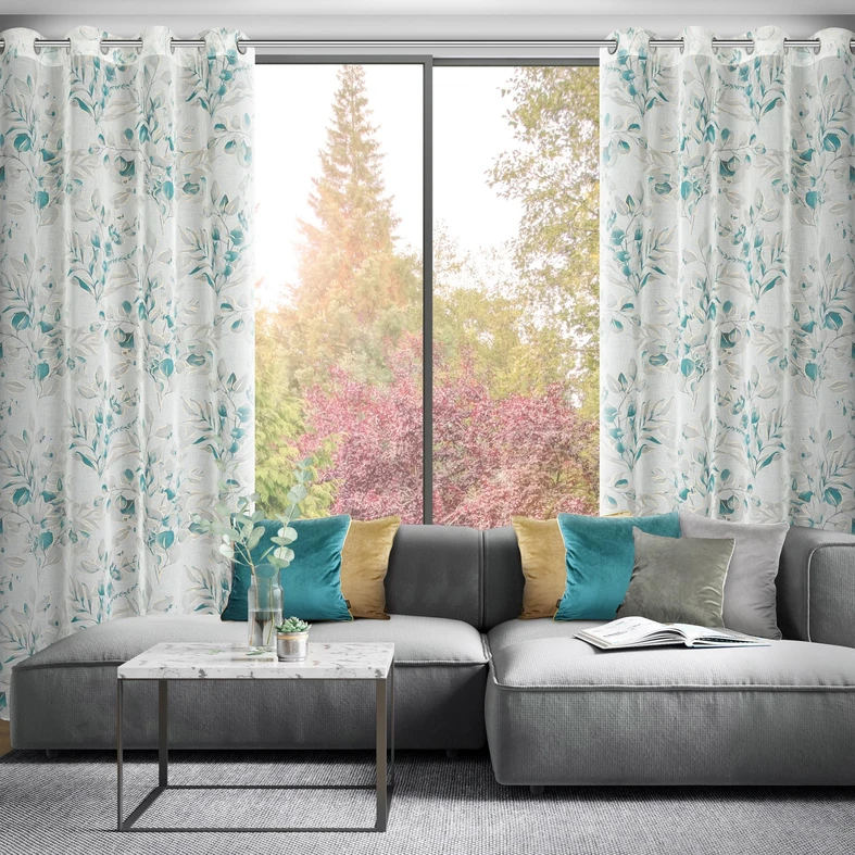 Záves na kolieskach bielo-tyrkysová AVA 140x250 cm