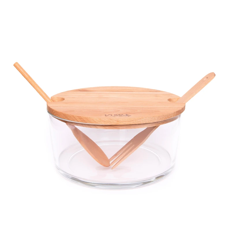 Misa na šalát s drevenou pokrievkou a lyžicami VUISLA 4,5 l