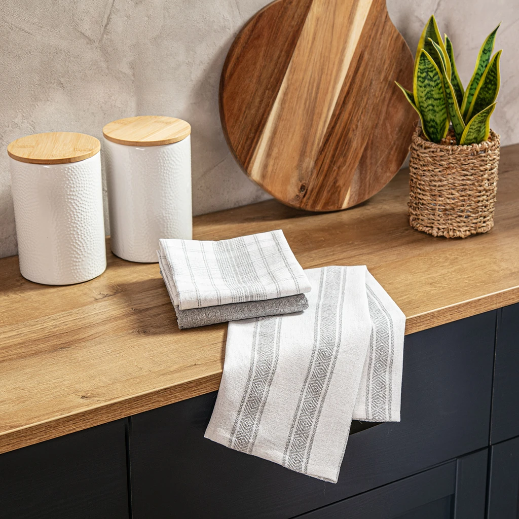 Sada 3 bavlnených kuchynských utierok v sivej farbe 40x60 cm