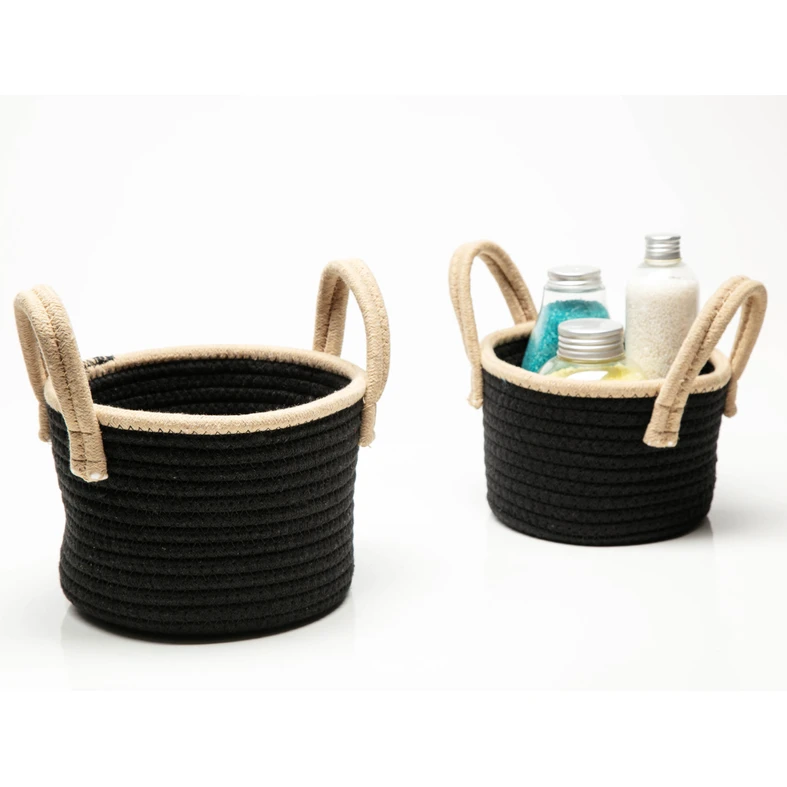 Čierny pletený košík zo špagátu 12 cm