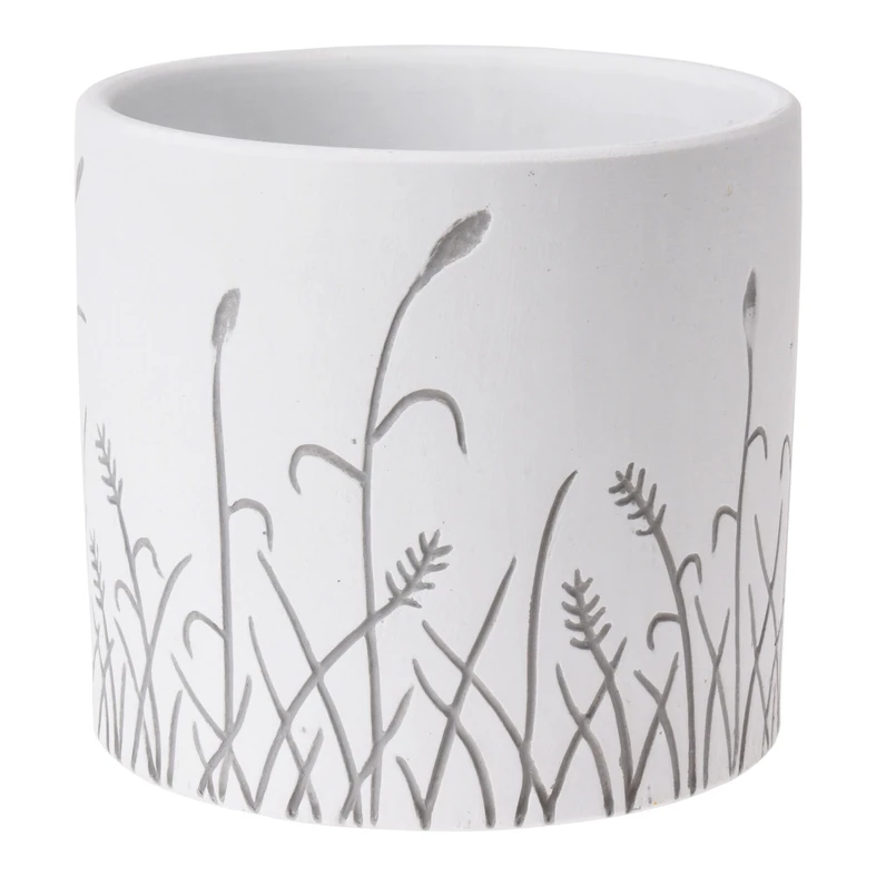 Obal na črepník s motívom kvetov biely 13 x 12 cm