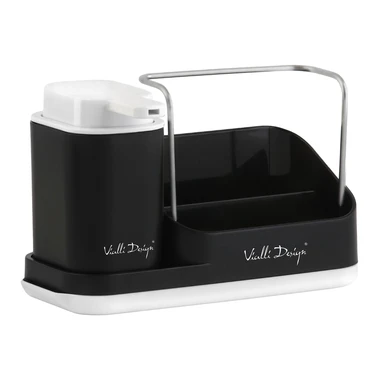 Kuchynský organizér s dávkovačom v čiernej farbe LIVIO DUO