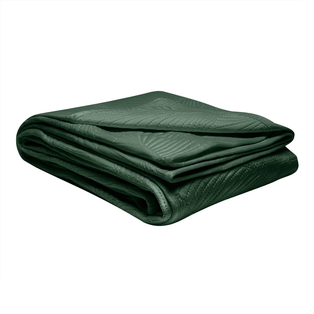 Vrchná prikrývka na posteľ prešívana s motívom listov zelená FERN 200 x 220 cm