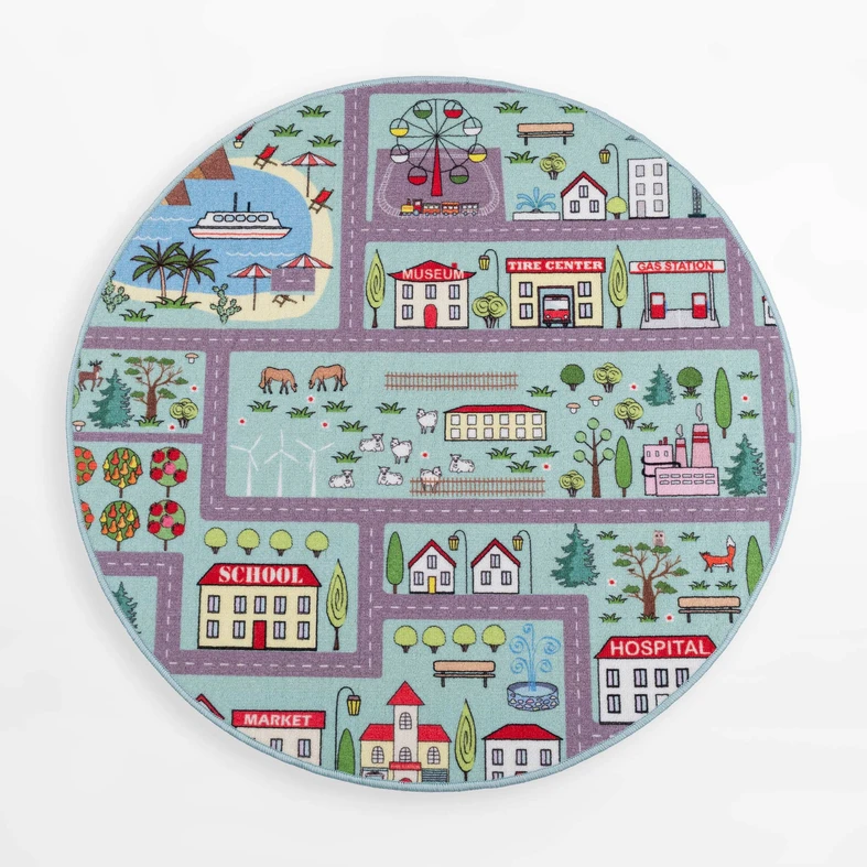 Koberec STELLA, okrúhly, ulice, morský, 120 cm