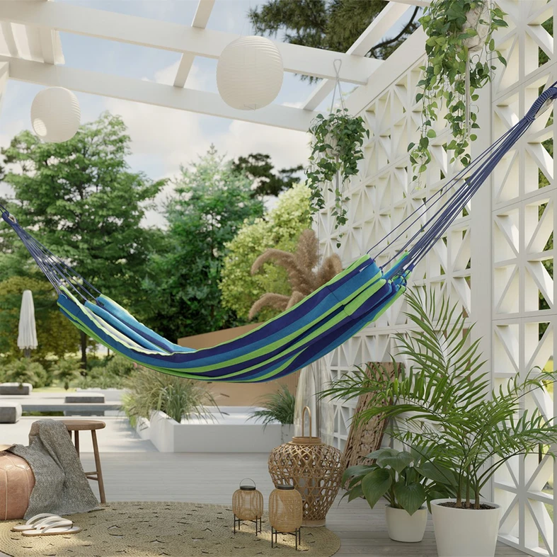 Hojdacia sieť do záhrady modré pruhy COLADA 240x80 cm