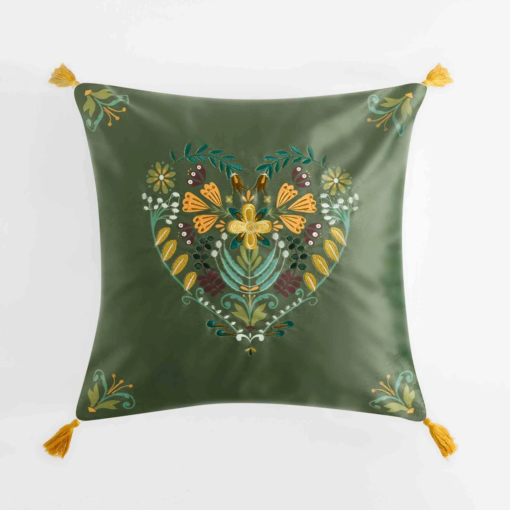 Dekoračná obliečka vyšívaná zelená FOLKY 45x45 cm
