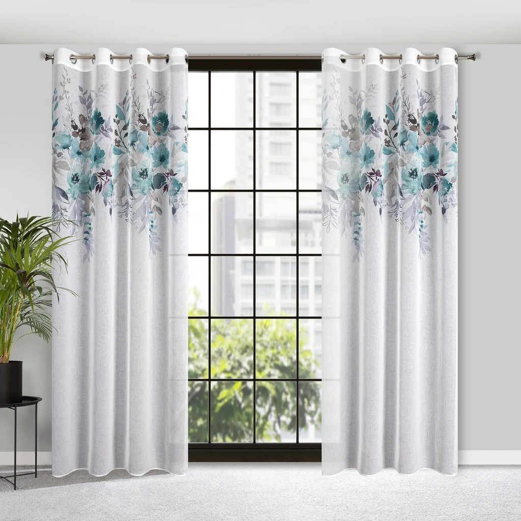 Záves na priechodkách bielo-tyrkysový GRETA 140x250 cm