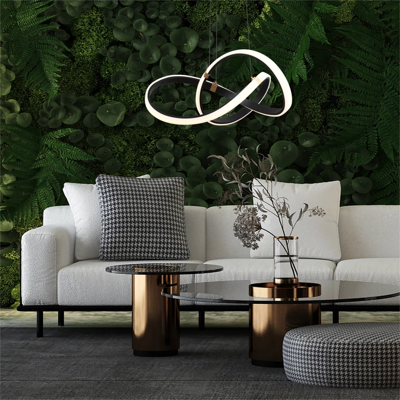 INDIGO przy 55 cm średnicy świetnie sprawdzi się w salonie lub zawieszona nad stołem w jadalni.