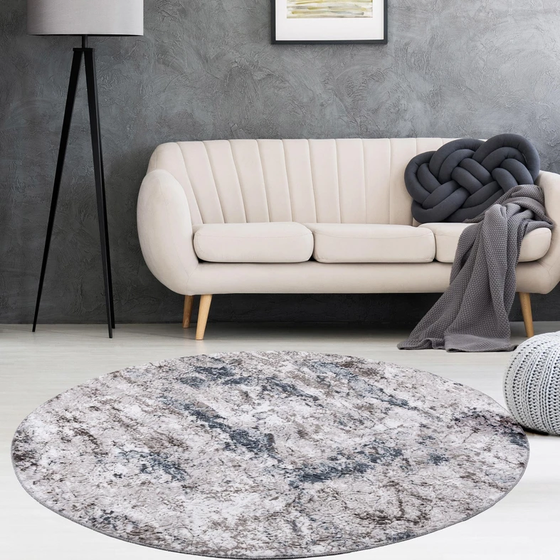 Retro koberec VISION, sivo-modrý, okrúhly, 120 cm