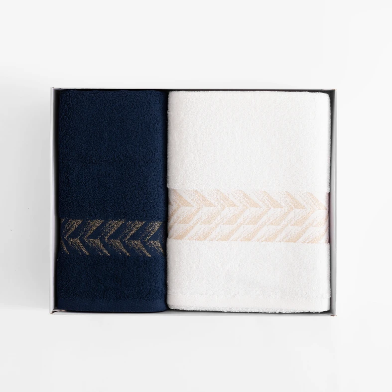 Súprava 2 uterákov biela/tmavomodrá GLOW