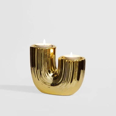 Zlatý dekoratívny svietnik na 2 čajové sviečky