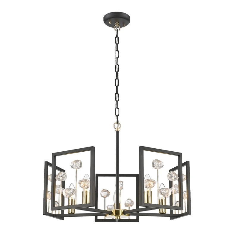 Závesné svietidlo s kryštálmi čierno-zlaté CAROLINE 5