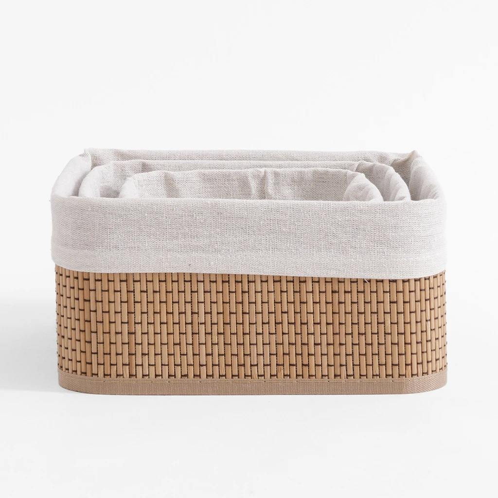 Trzy kosze kwadratowe bambusowe