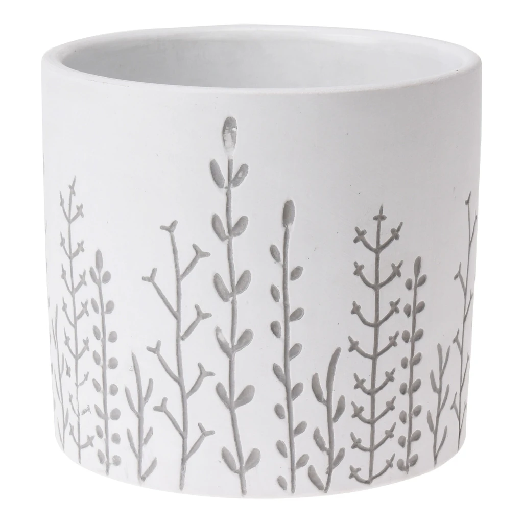 Obal na črepník s motívom kvetov biely 13 x 12 cm