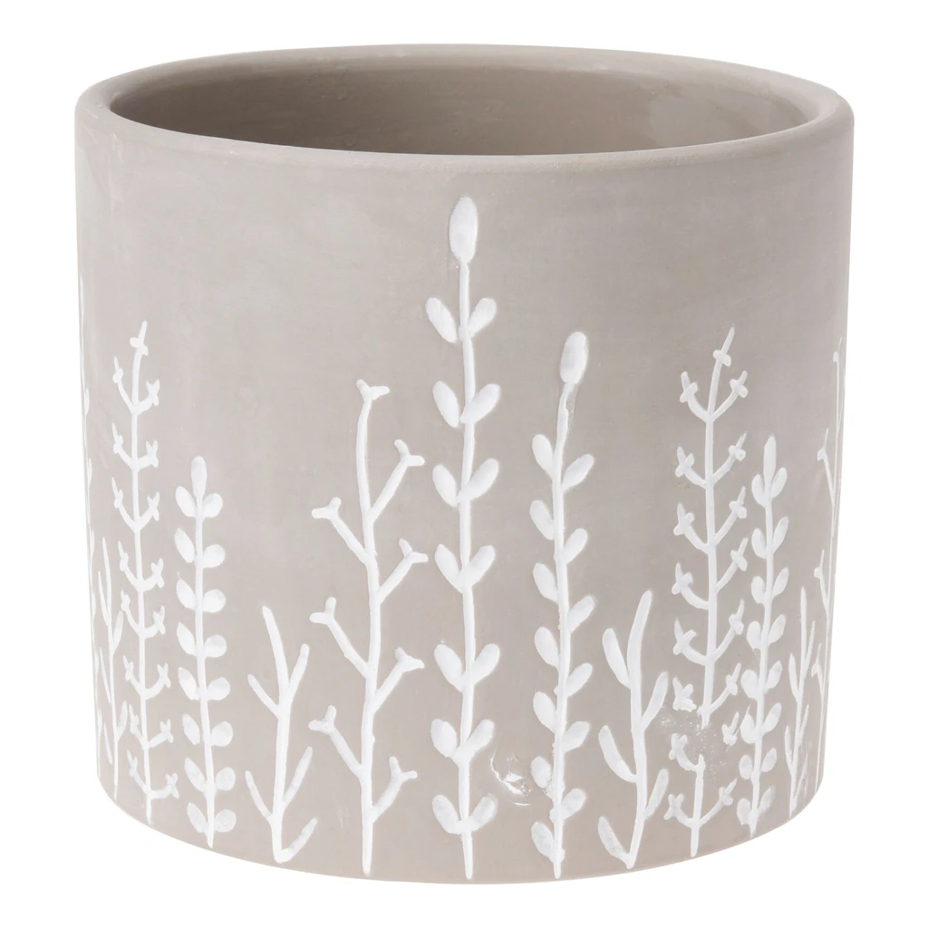 Obal na črepník s motívom kvetov sivý 13 x 12cm