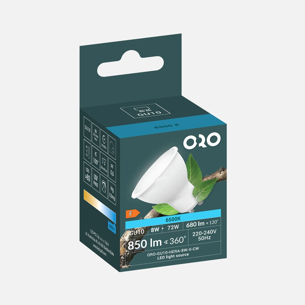 Žiarovka LED GU10 8W studená farba ORO-GU10-HERA-8W-II-BZ