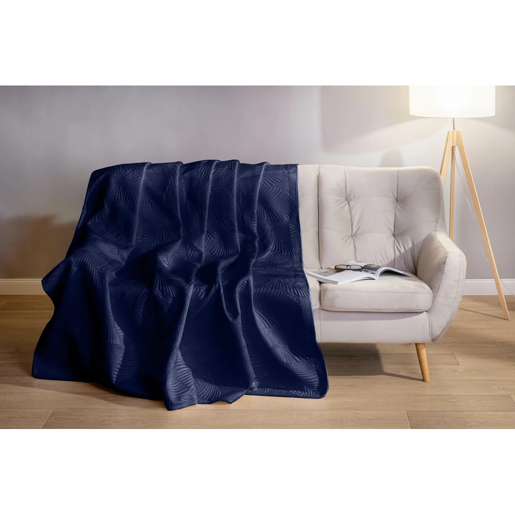 Prehoz na posteľ prešívaný s listami tmavomodrá FERN 200x220 cm