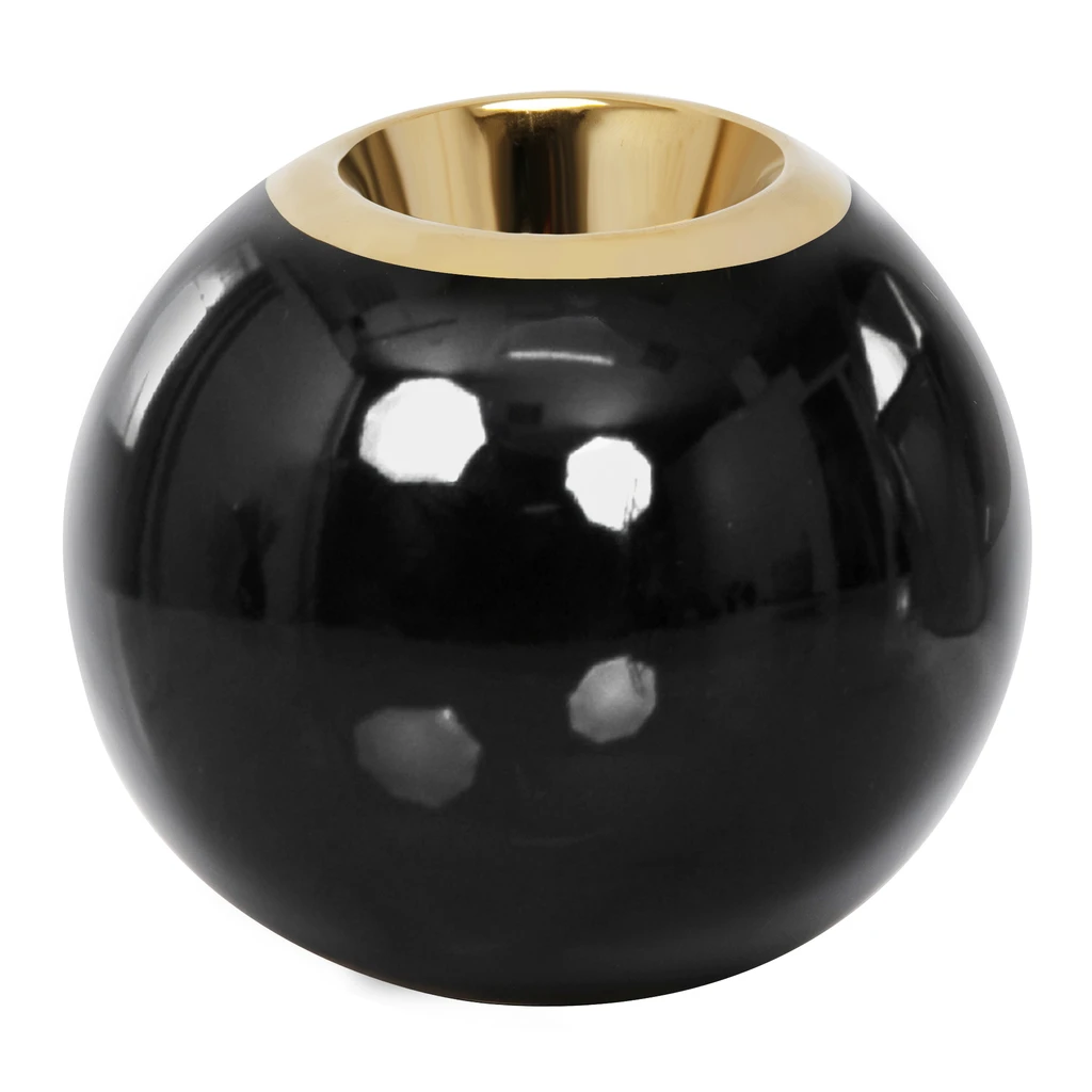 Čierno-zlatý svietnik guľa 8,8 cm