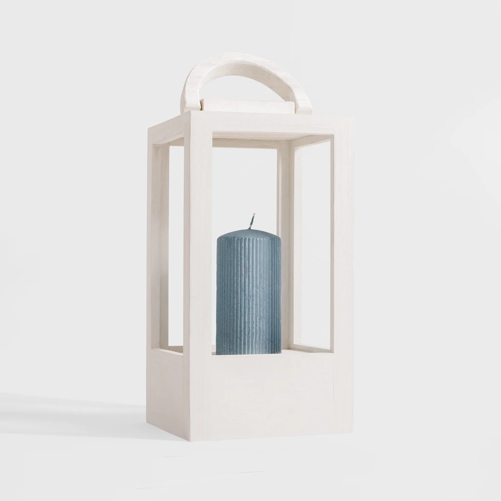 Drevený lampión v bielej farbe 35 cm