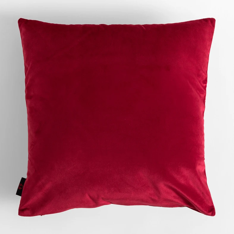 Malinowa, welurowa poszewka ze złotym wzorem monstery