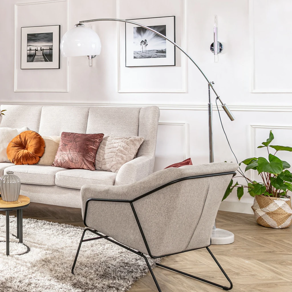 Oblúkové svietidlo do obývačky s kamenným podstavcom MADISON