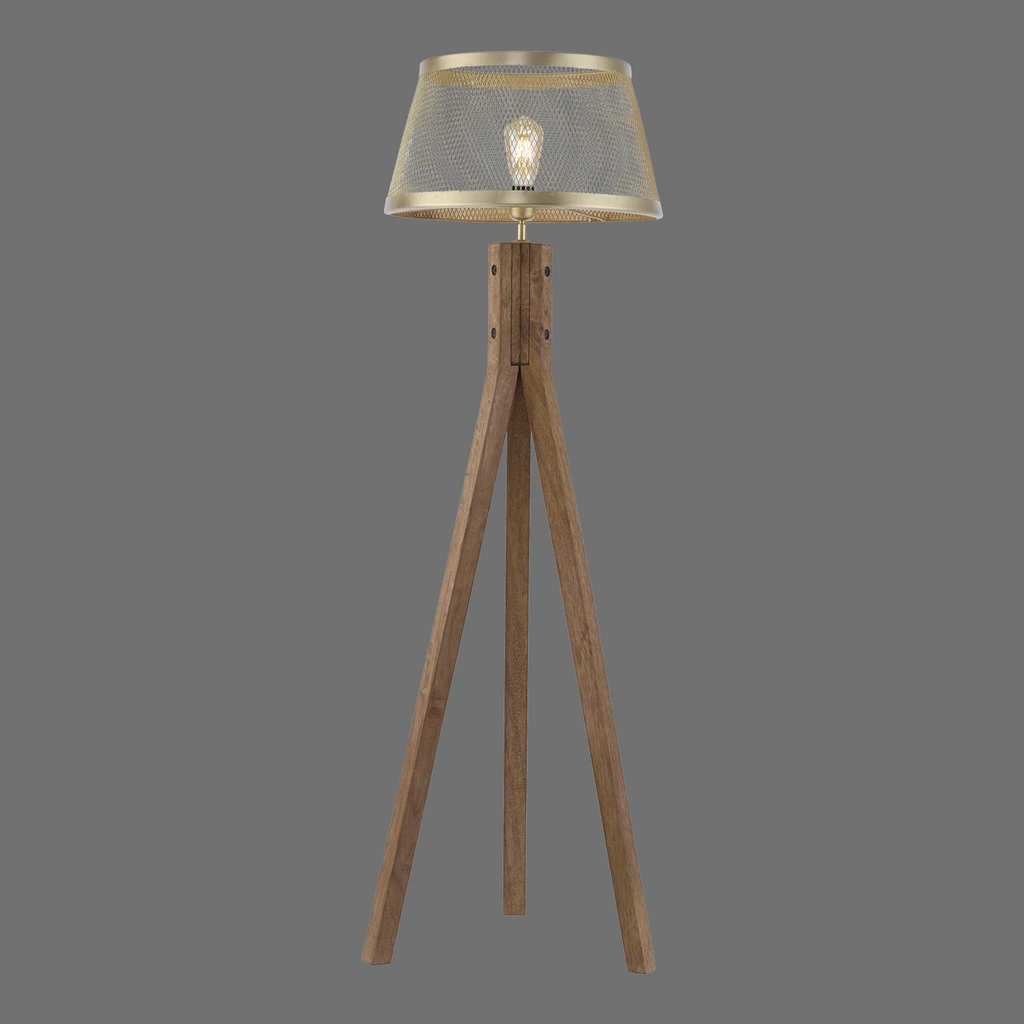 Lampa na drevenej trojnožke tienidlo mosadz FREDERIK