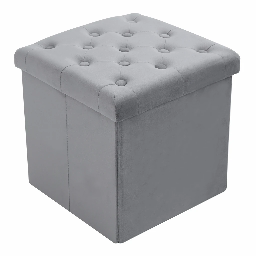Puf kwadratowy składany szary 38x38 cm