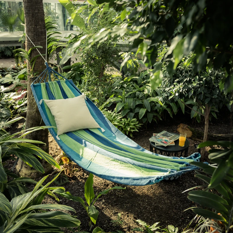 Hojdacia sieť do záhrady modré pruhy COLADA 240x80 cm