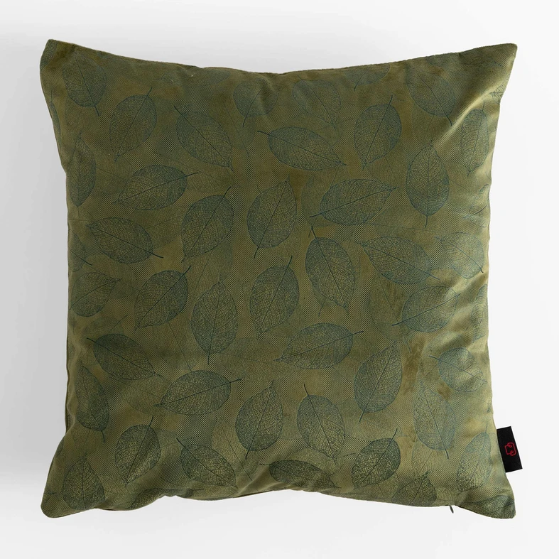 Zielona welurowa poszewka z roślinnym motywem
