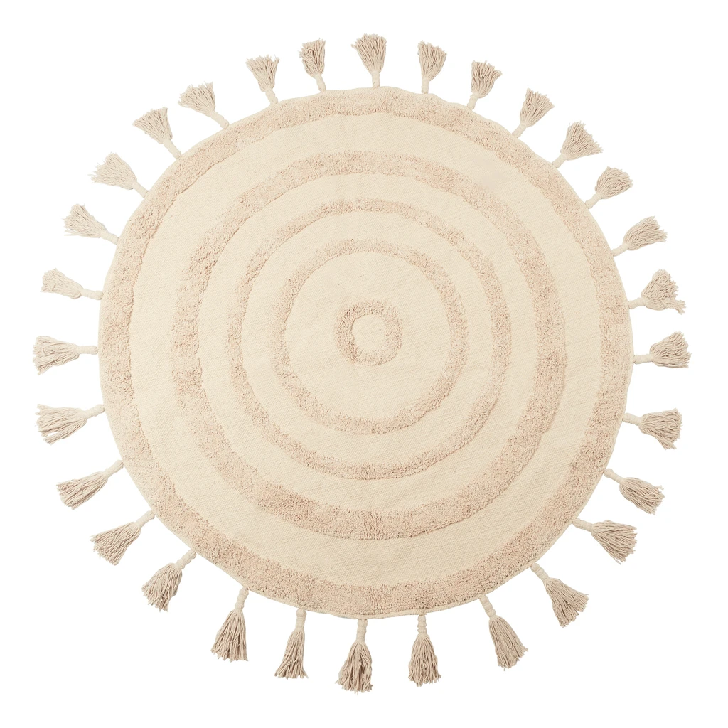 Okrúhly koberec BOHO so strapcami, krémový 100 cm