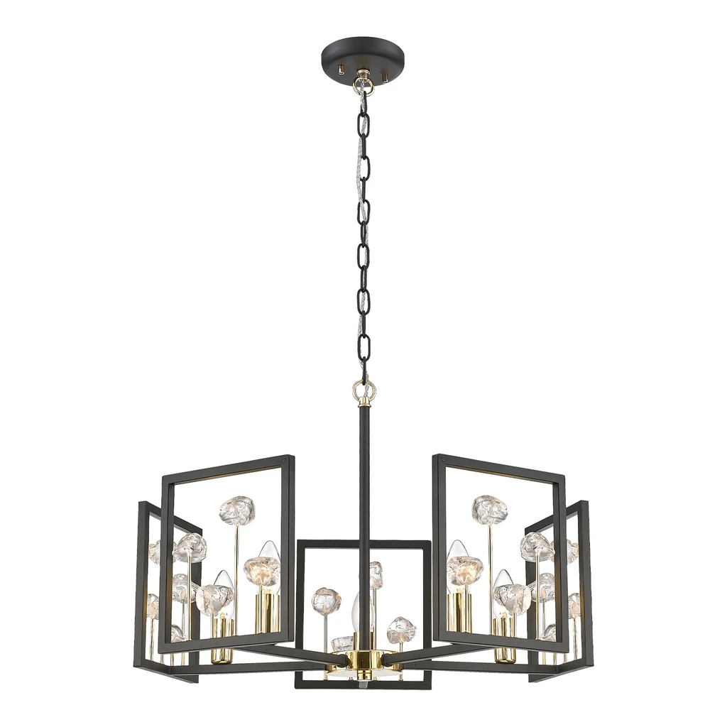 Závesné svietidlo s kryštálmi čierno-zlaté CAROLINE 5