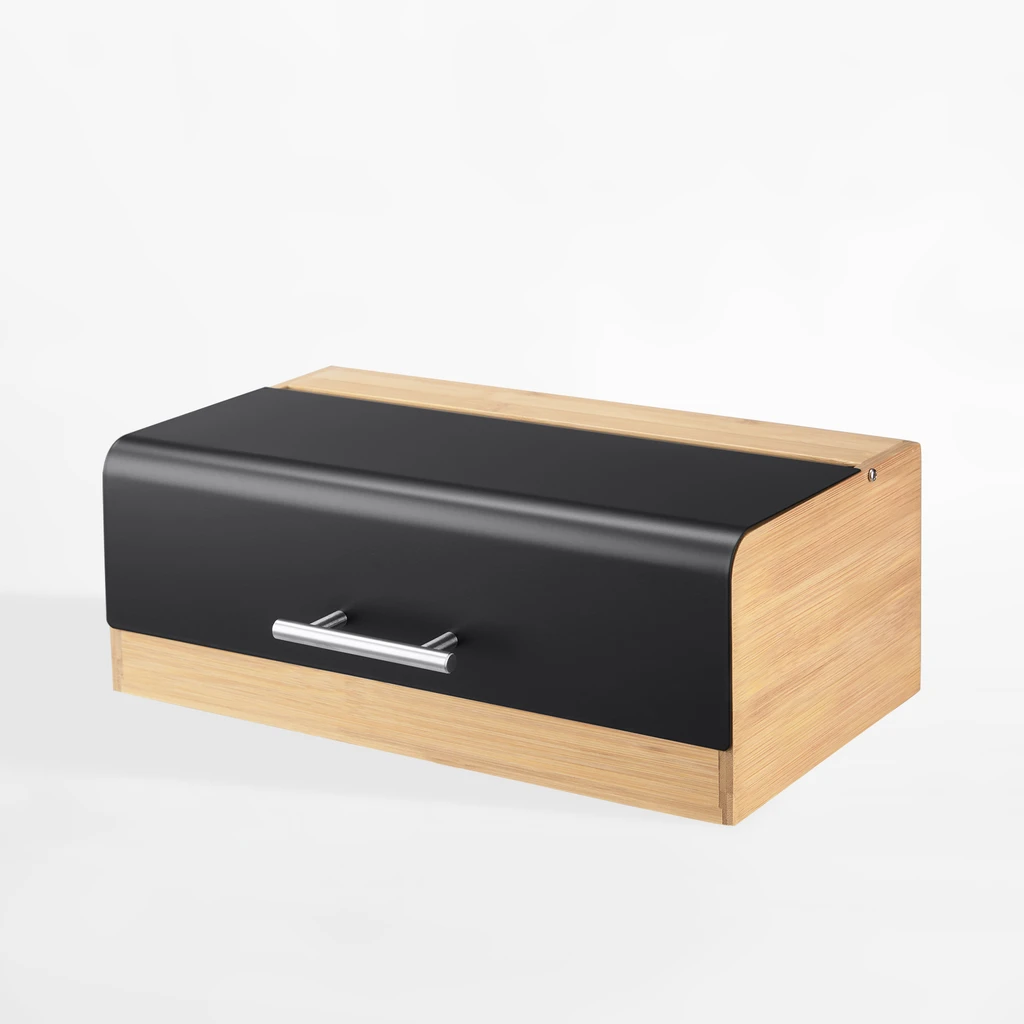 Prostokątny chlebak z metalu i bambusa