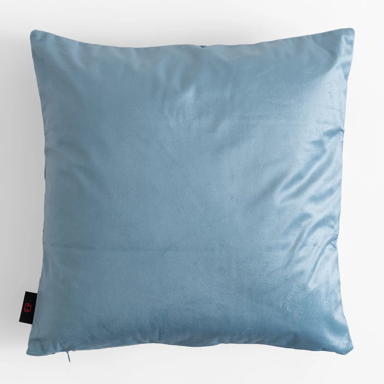 Niebieska, gładka poszewka z grafiką żurawi po jednej stronie