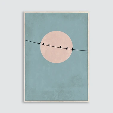 Maľba v hnedom ráme MOON BIRDS 70x100 cm