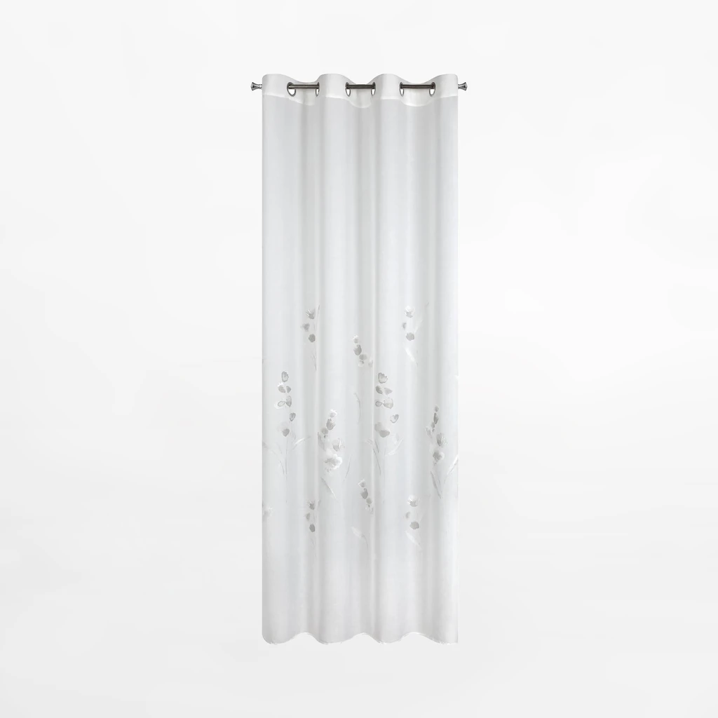 Biała firana z motywem kwiatów