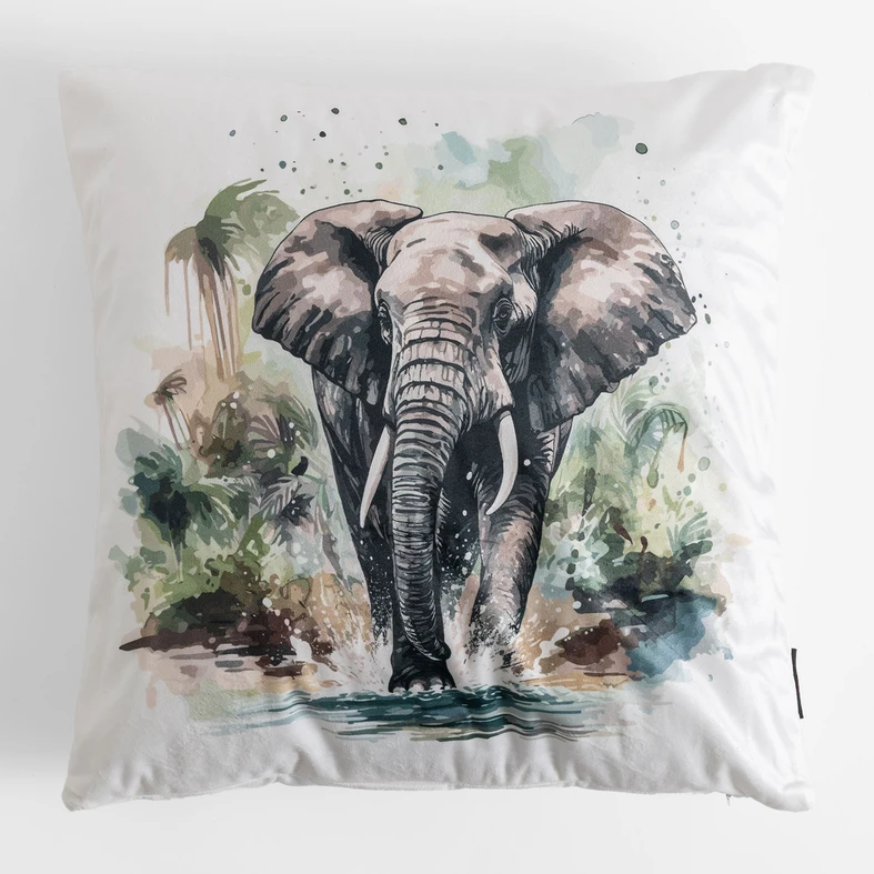 Welurowa biała poszewka w słonia