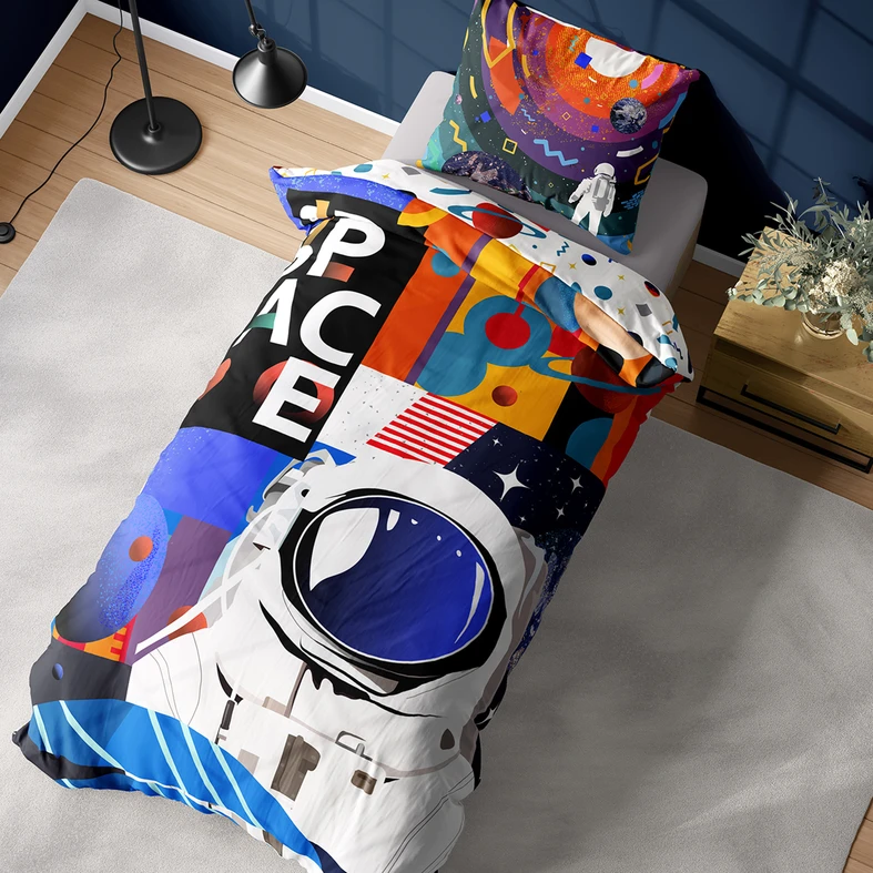 Detské obliečky so svietiacim efektom tmavomodré FLUO KOZMONAUT 140x200 cm