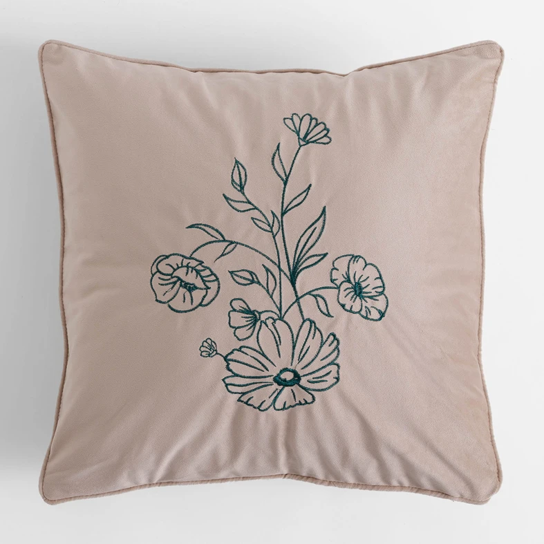 Welurowa poszewka beżowa w kwiaty