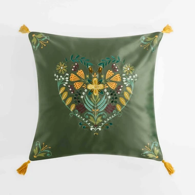 Dekoračná obliečka vyšívaná zelená FOLKY 45x45 cm