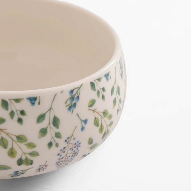 Biała miska z porcelany z kolorowym roślinnym motywem