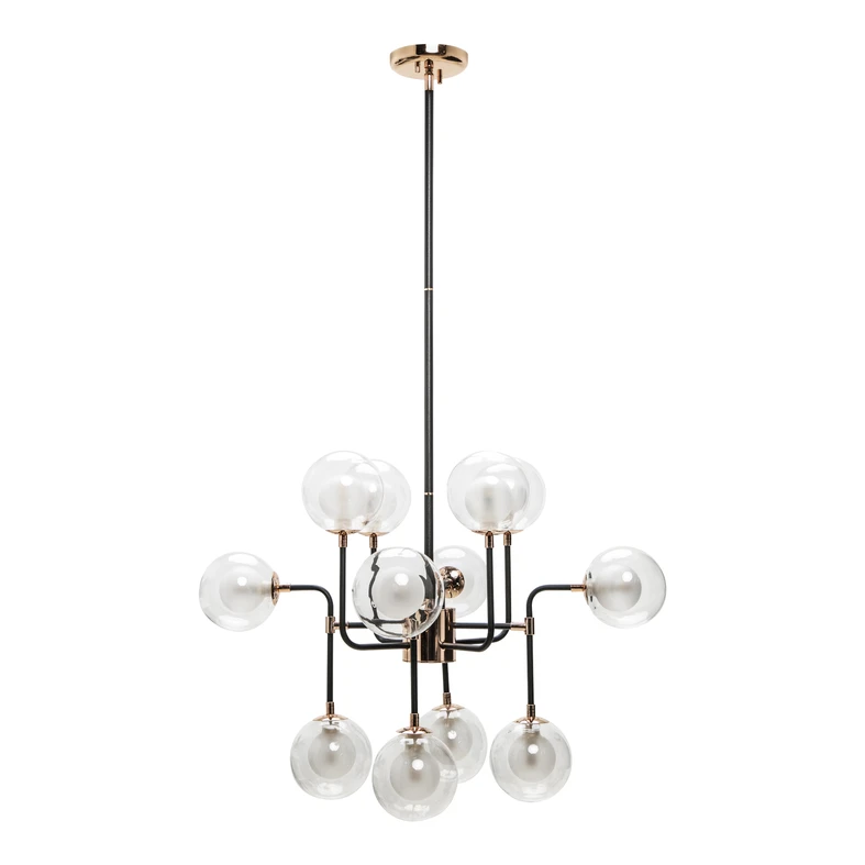 Čierno-zlatý luster RIANO 70 cm s priehľadným tienidlom