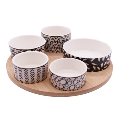 Súprava 5 misiek na bambusovom podstavci 24,5 cm