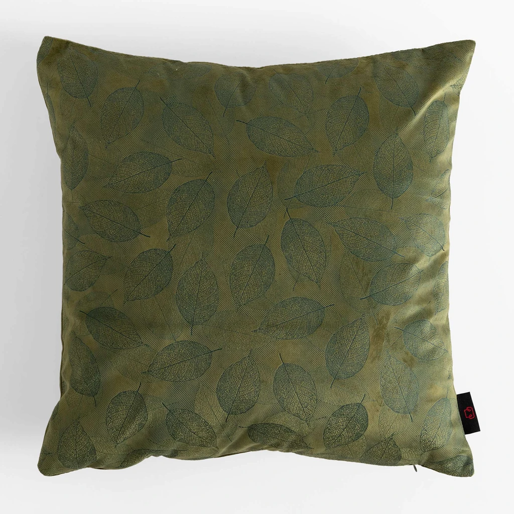 Zielona welurowa poszewka z roślinnym motywem
